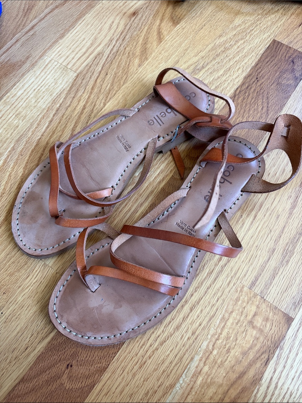 Cocobelle Leather Strappy Flat Sandals in Tan